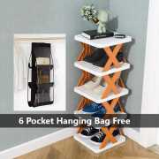 5 Layer Smart Portable Folding Shoe Rack With Free 6 Pocket Foldable Hanging Bag 3 Layers